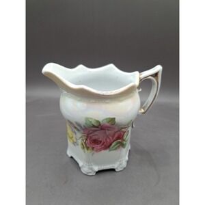 Antique German Porcelain GERMANY Creamer/Pitcher Luster Ware Pink Floral design